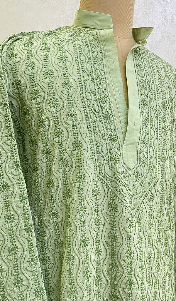 Men's Lucknowi Handcrafted Cotton Chikankari Kurta - HONC0121649