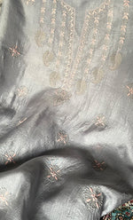 Load image into Gallery viewer, Women's Lakhnavi Handcrafted Tussar Silk Chikankari Kurta And Dupatta Set - HONC0307393