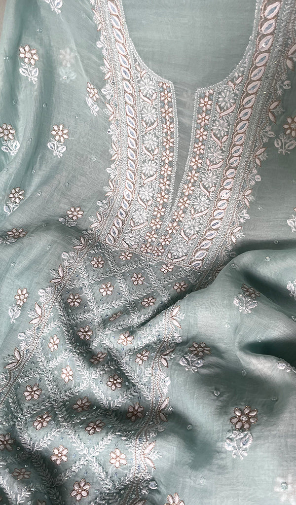 Rishana Women's Lakhnavi Handcrafted Mul Chanderi Unstitched Kurta And Dupatta Set- HONC0322451