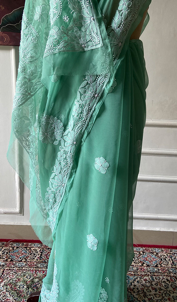 Women's Lucknowi Handcrafted Faux-Georgette Chikankari Saree - HONC0348739
