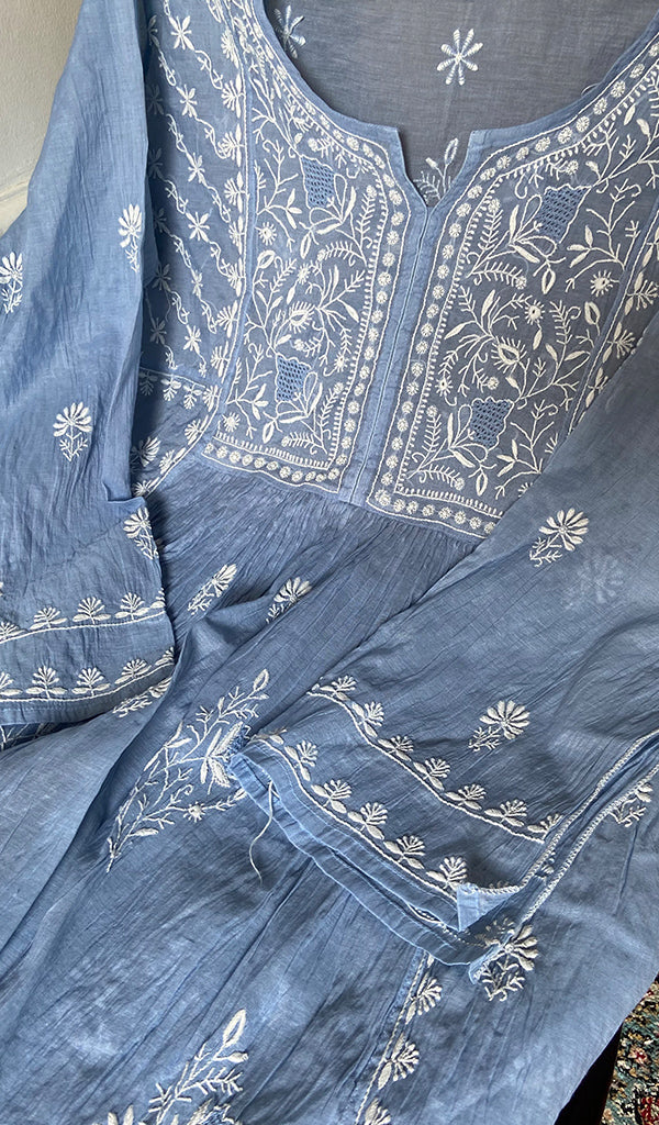 Women's Lakhnavi Handcrafted Mul Chanderi Unstitched Chikankari Full Suit - HONC0317048