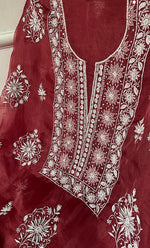 将图像加载到图库查看器中， Women's Lakhnavi Handcrafted Pure Organza Chikankari Unstitched Kurta And Dupatta Set- HONC0288594