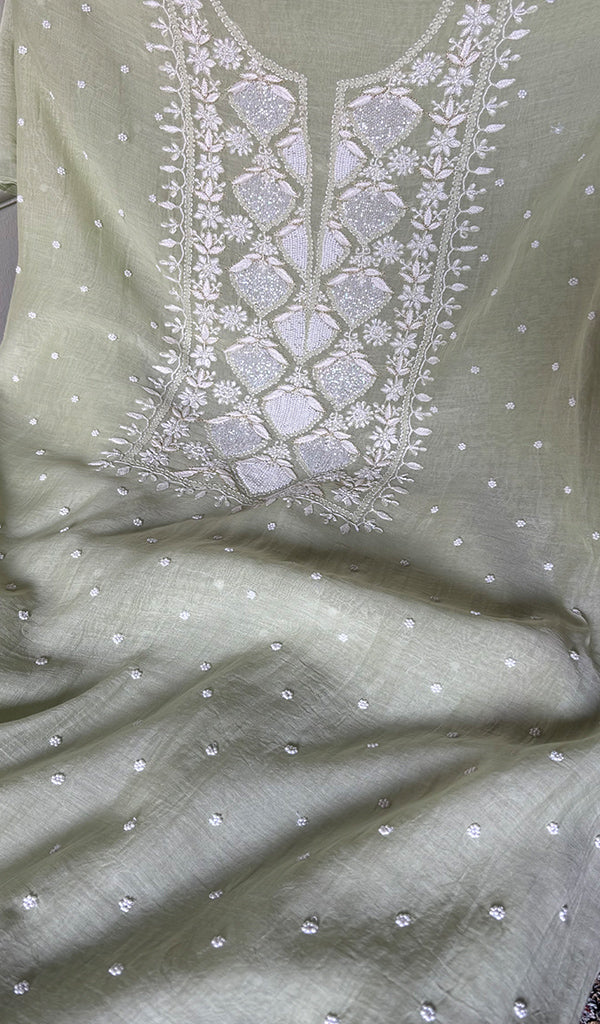 Jazba Women's Lakhnavi Handcrafted Mul Chanderi Unstitched Kurta And Dupatta Set - HONC0356291
