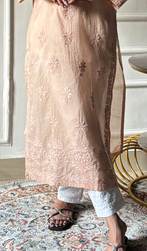 Women's Lucknowi Handcrafted Mul Chanderi Chikankari Kurti - HONC0308031