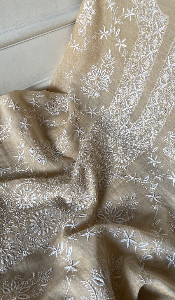 Women's Lakhnavi Handcrafted Tissue Chanderi Unstitched Kurta And Dupatta Set- HONC0352504