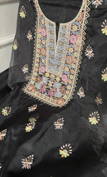 Load image into Gallery viewer, Women's Lakhnavi Handcrafted Pure Organza Chikankari Unstitched Kurta And Dupatta Set- HONC0335375