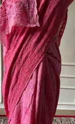Load image into Gallery viewer, Women's Lakhnavi Handcrafted Pure Silk Georgette Chikankari Saree - HONC0327292