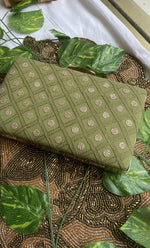 Load image into Gallery viewer, Green Chikankari Embroidered Clutch - HONC02313585
