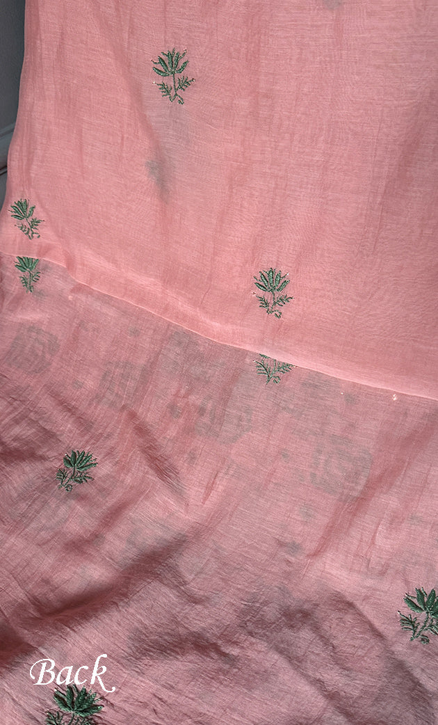 Women's Lakhnavi Handcrafted Mul Chanderi Unstitched Kurta And Dupatta Set- HONC0280887
