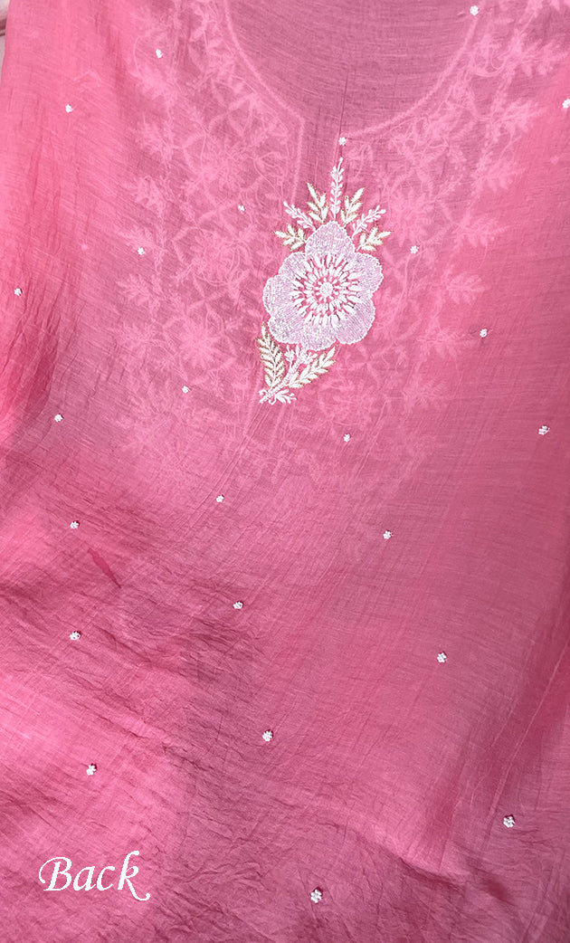 Jazba Women's Lakhnavi Handcrafted Mul Chanderi Unstitched Kurta And Dupatta Set- HONC0319683