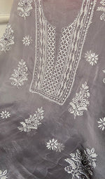 Load image into Gallery viewer, Women's Lakhnavi Handcrafted Pure Organza Chikankari Unstitched Kurta And Dupatta Set- HONC0335082