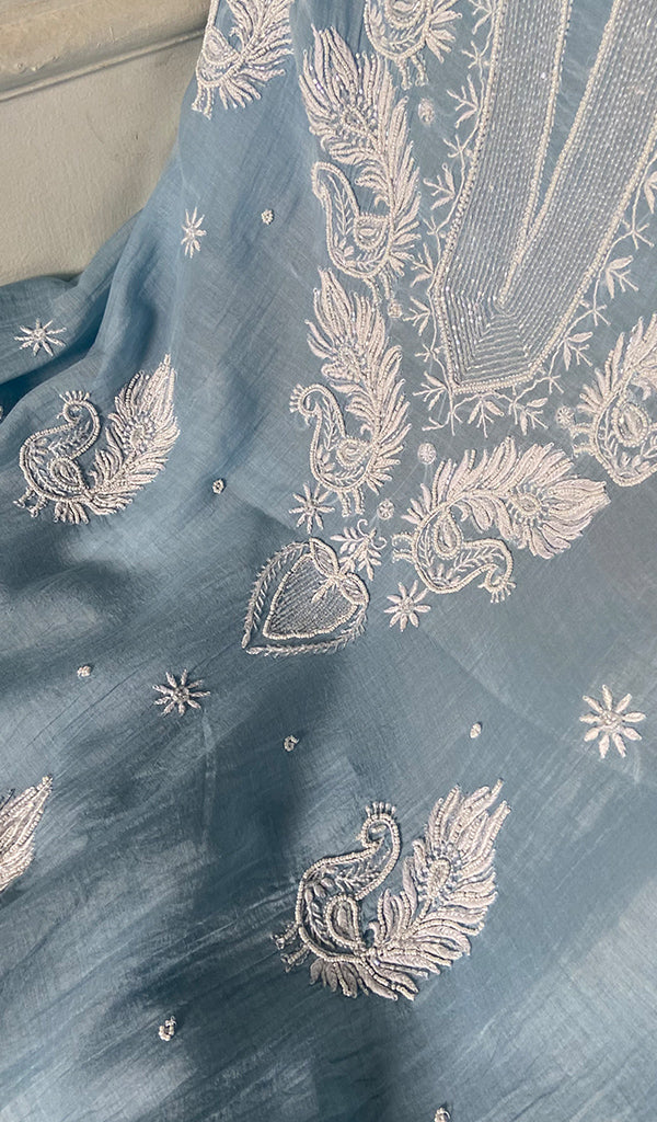 Navedaa Women's Lakhnavi Handcrafted Mul Chanderi Unstitched Kurta And Dupatta Set- HONC0362579