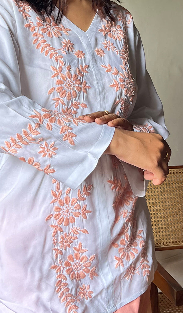 Women's Lakhnavi Handcrafted  Modal Cotton Chikankari Kurta And Pant Set - HONC0283390