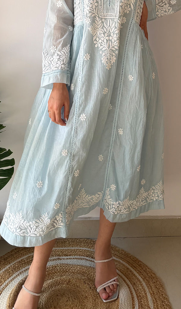 Fariah Women's Lucknowi Handcrafted Mul Chanderi Chikankari Kurti - HONC0272413