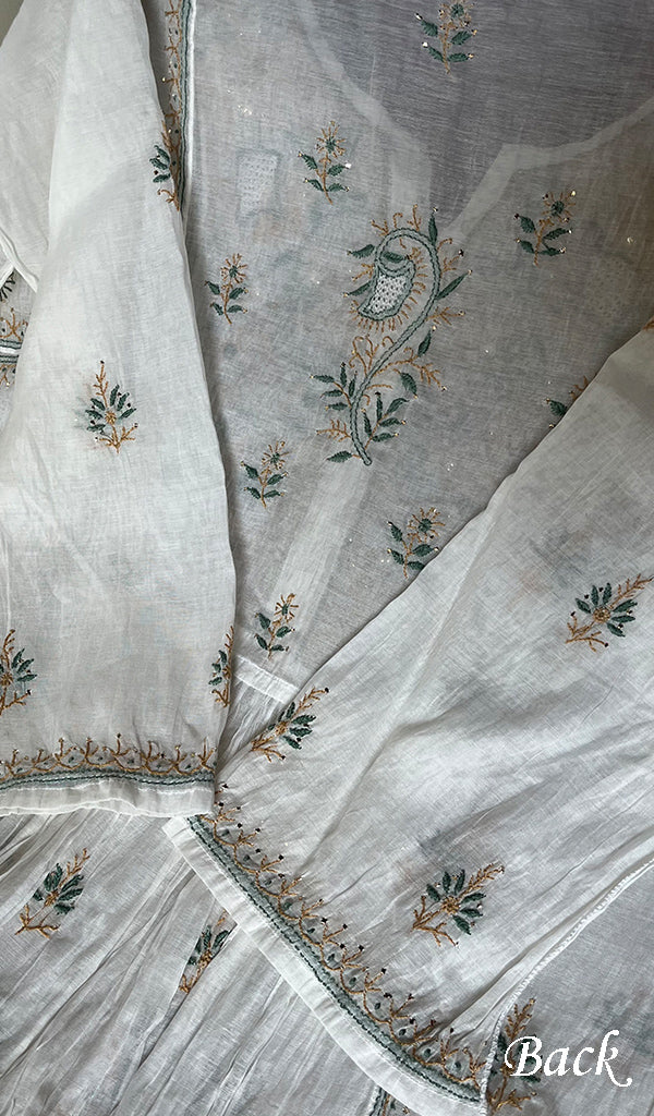 Women's Lakhnavi Handcrafted Mul Chanderi Semi - Stitched Kurta And Dupatta Set - HONC0266952