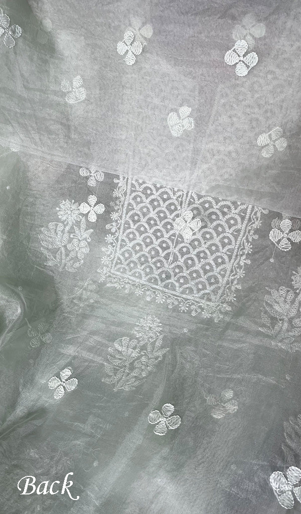 Women's Lakhnavi Handcrafted Organza Chikankari Unstitched Full Suit Material - HONC02712100