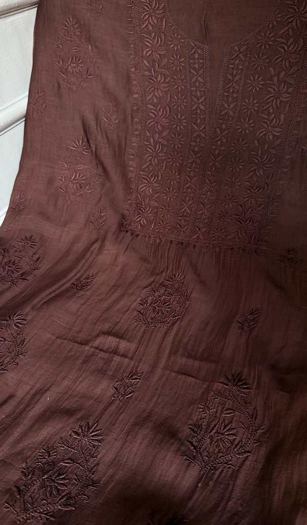 Women's Lakhnavi Handcrafted Mul Chanderi Unstitched Chikankari Full Suit - HONC0374166