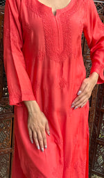 Load image into Gallery viewer, Women&#39;s Lucknowi Handcrafted Muslin Chikankari Kurti - HONC0181001
