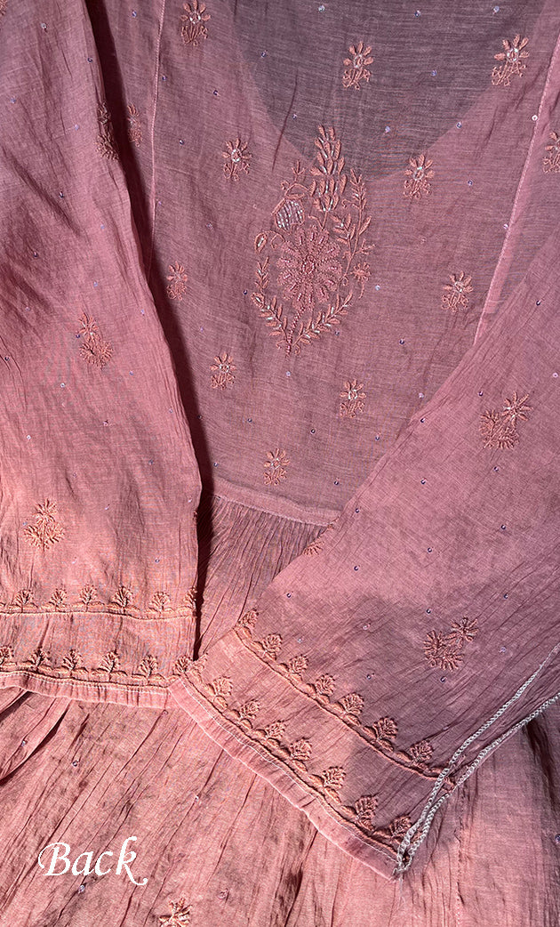 Women's Lakhnavi Handcrafted Mul Chanderi Semi - Stitched Kurta And Dupatta Set - HONC0298155