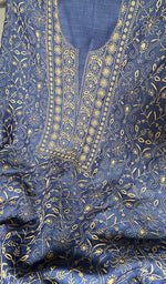 Load image into Gallery viewer, Women's Lakhnavi Handcrafted Unstitched Munga Silk Chikankari Kurta And Dupatta Set- HONC0357039