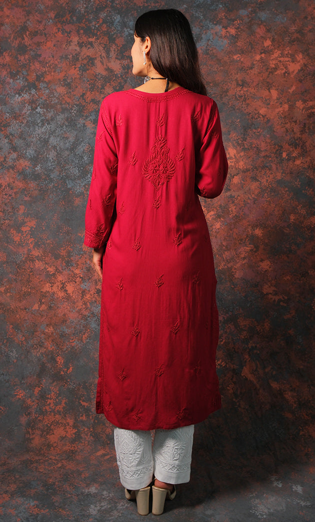 Women's Lucknowi Handcrafted Modal Cotton Chikankari Kurti - HONC0327126