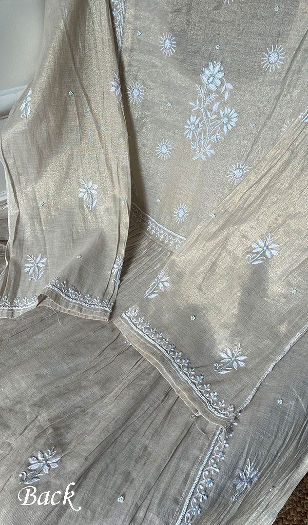 Women's Lakhnavi Handcrafted Tissue Chanderi Semi - Stitched Kurta And Dupatta Set - HONC0297192