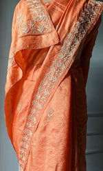 Load image into Gallery viewer, Women&#39;s Lakhnavi Handcrafted Tussar Silk Chikankari Saree - HONC0302377
