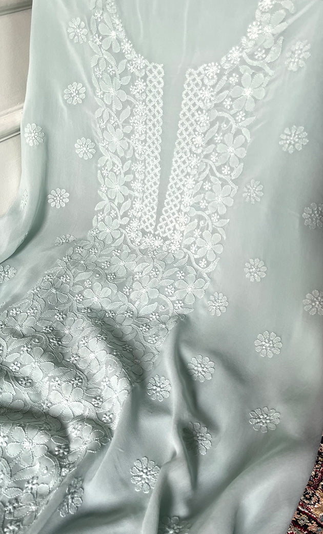 Women's Lakhnavi Handcrafted Viscose Georgette Chikankari Full Suit Material - HONC0312589