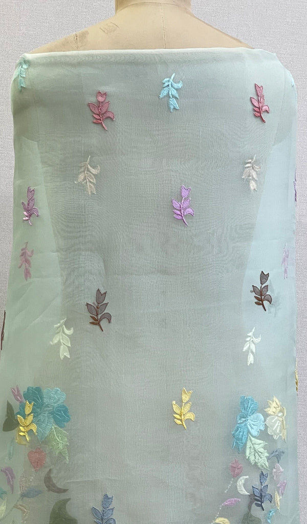 Women's Lakhnavi Handcrafted Pure Organza Chikankari Unstitched Kurta And Dupatta Set- HONC0209010