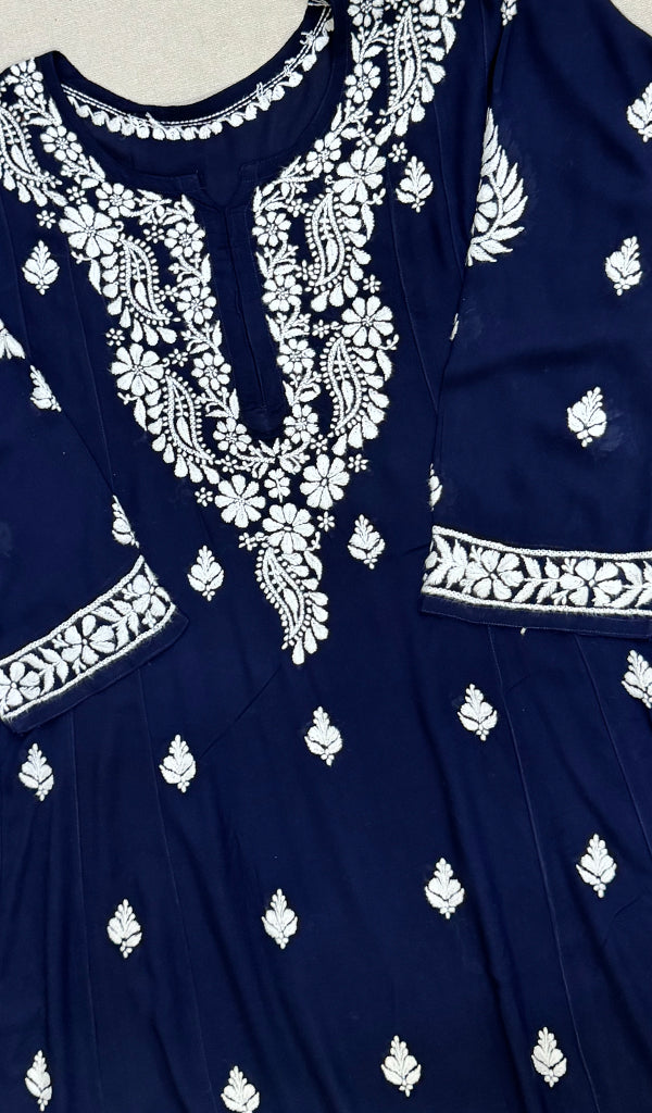 Women's Lucknowi Handcrafted Modal Cotton Chikankari Anarkali Dress - HONC0231065