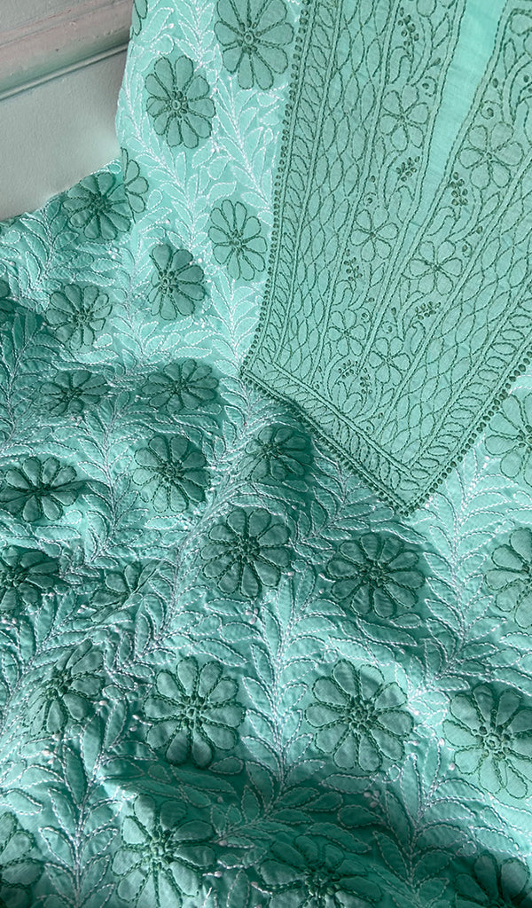 Women's Lakhnavi Handcrafted Cotton Unstitched Chikankari Suit Material - HONC0365121