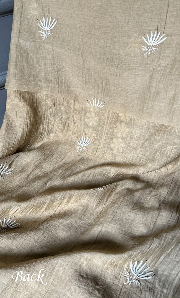 Women's Lakhnavi Handcrafted Mul Chanderi Unstitched Kurta And Dupatta Set - HONC0296493