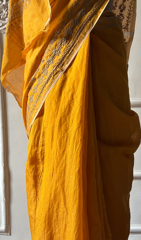 Women's Lakhnavi Handcrafted Chanderi Silk Chikankari Saree - HONC0350399