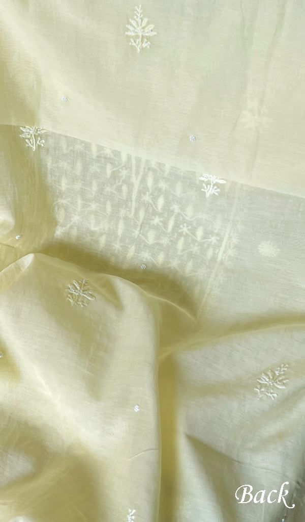 Women's Lakhnavi Handcrafted Mul Chanderi Chikankari Full Suit Material - HONC0279284
