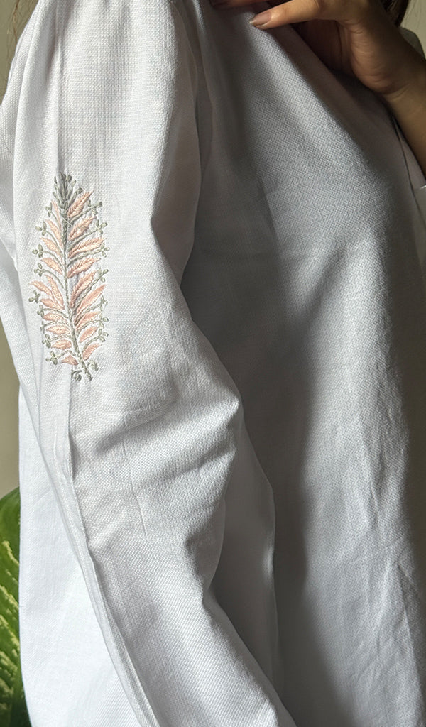 Enayat Women's Lakhnavi Handcrafted Linen Cotton Oversized  Chikankari Oversized Kurta And Pant Set - HONC0293680