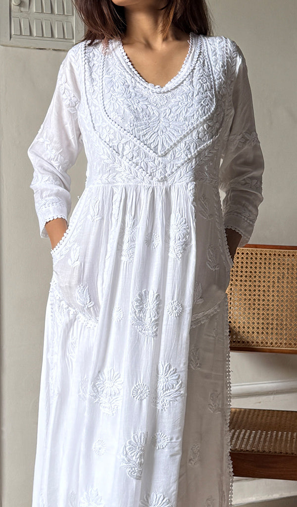 Women's Lucknowi Handcrafted Muslin Dress - HONC0297132