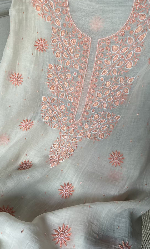 Women's Lakhnavi Handcrafted Mul Chanderi UnStitched Kurta And Dupatta Set - HONC0317813