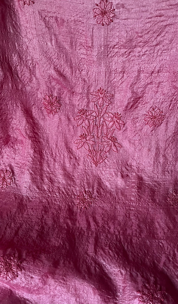 Pink Tussar Silk Chikankari Kurta And Dupatta Set