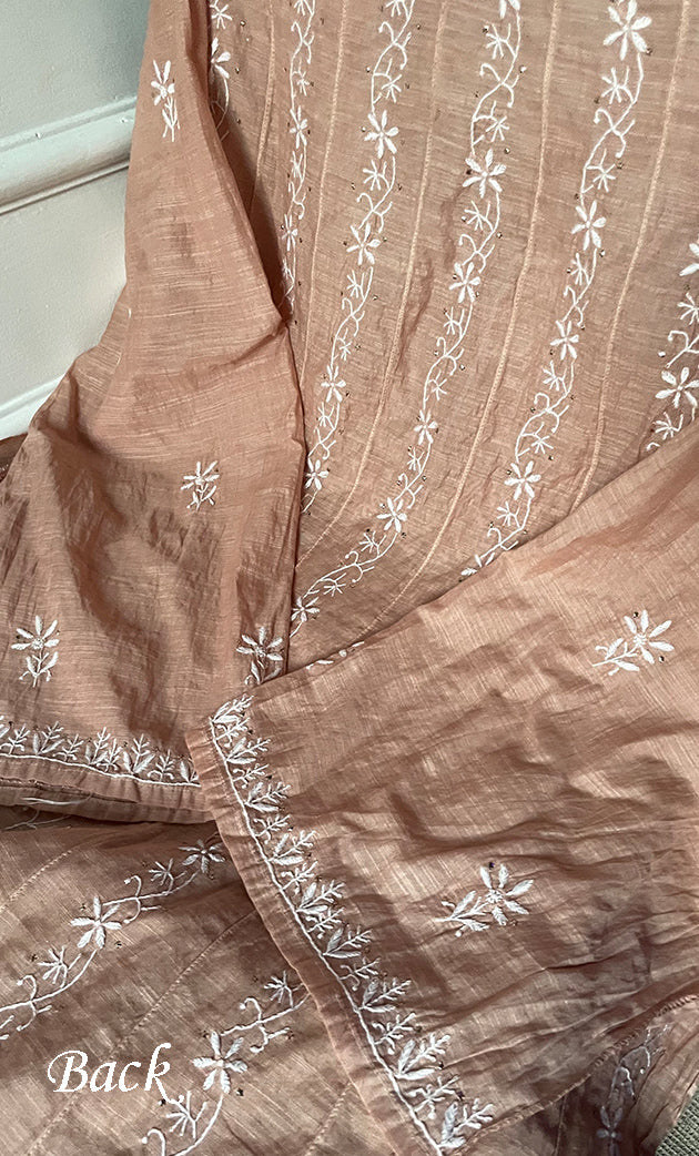 Women's Lakhnavi Handcrafted Chanderi Silk Semi - Stitched Anarkali And Dupatta Set - HONC0273163