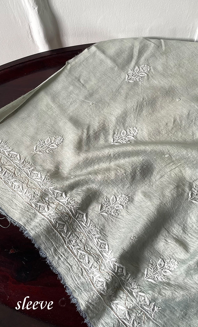 Women's Lakhnavi Handcrafted Munga Silk Chikankari Unstitched Kurti Fabric - HONC0316123