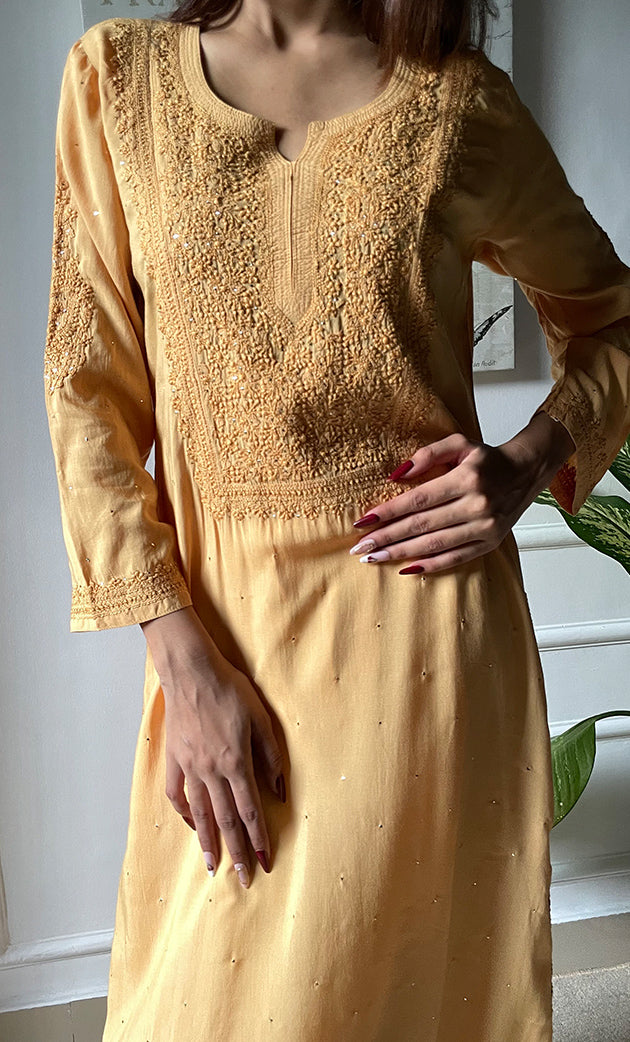 Women's Lucknowi Handcrafted Modal Cotton Chikankari Kurti - HONC0264887