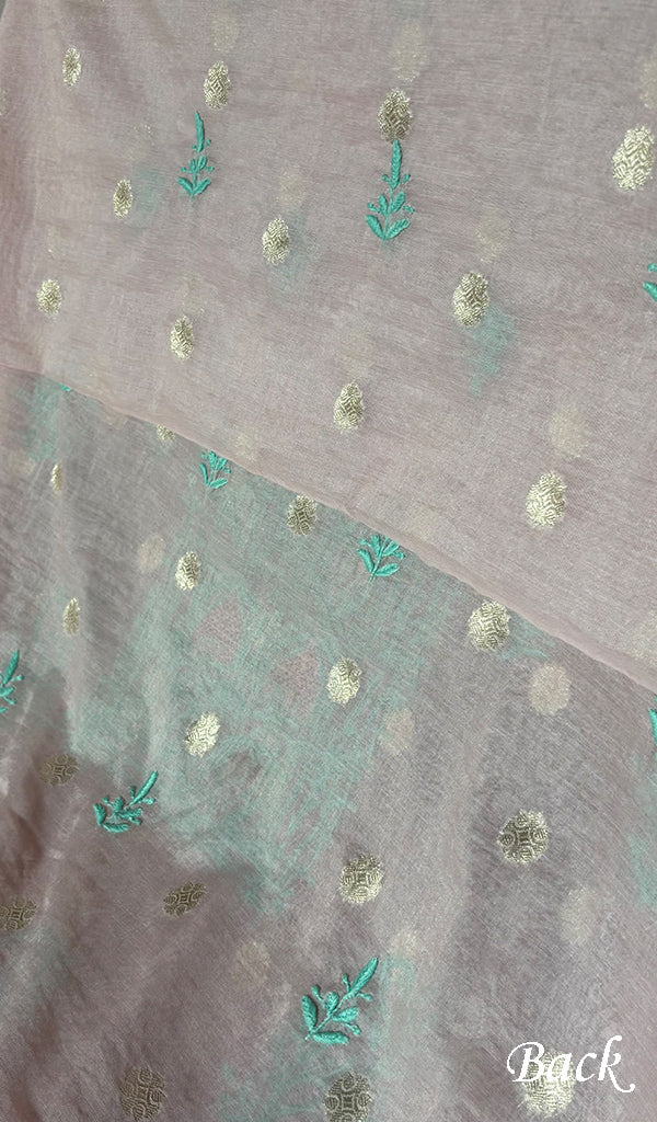 Women's Lakhnavi Handcrafted Mul Chanderi Semi - Stitched Kurta And Dupatta Set - HONC0321897