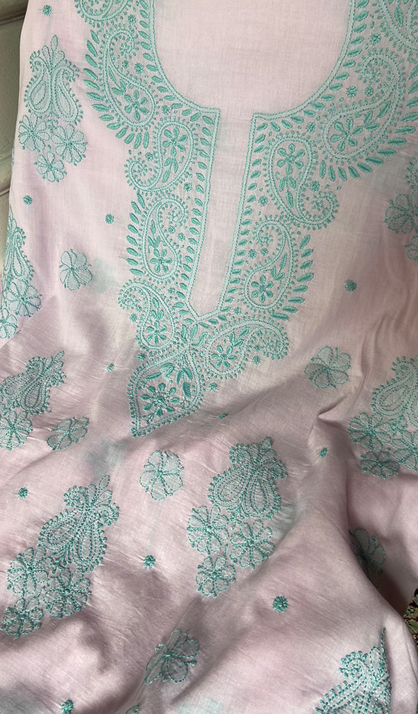 Women's Lakhnavi Handcrafted Cotton Unstitched Chikankari Suit Material - HONC0358196