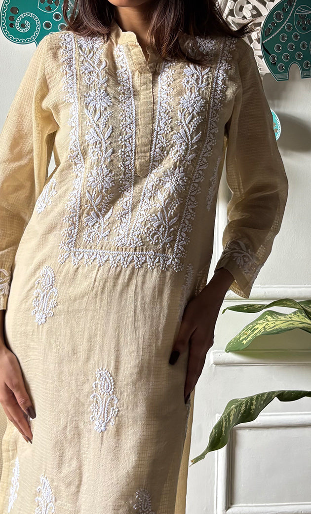 Women's Lakhnavi Handcrafted Kota Cotton Chikankari Kurti - HONC0306026