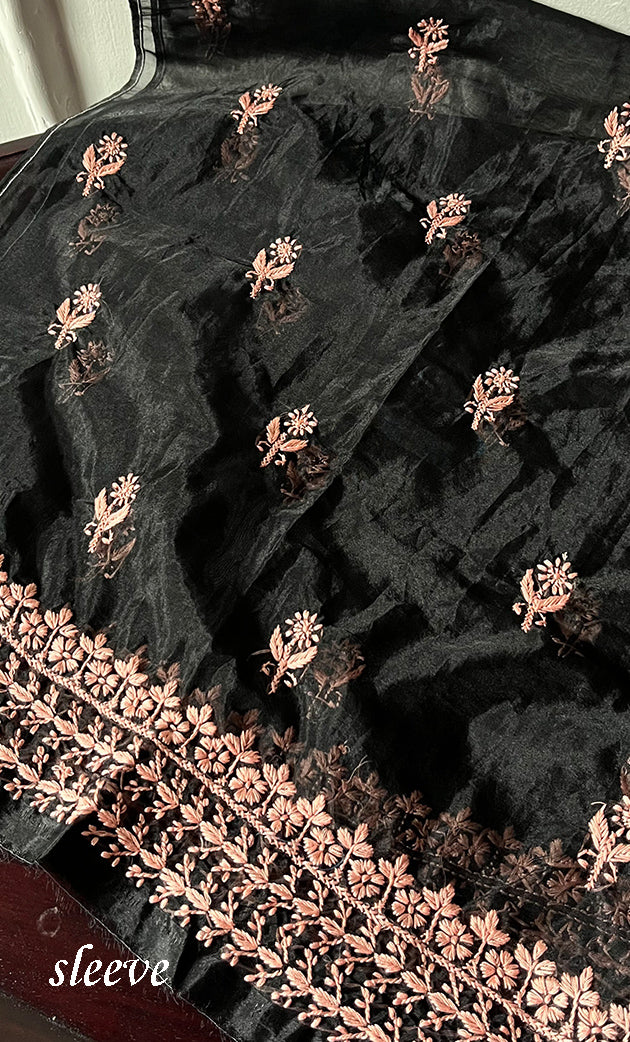 Charvi Women's Lakhnavi Handcrafted Organza Chikankari Unstitched Kurti Fabric - HONC0336183