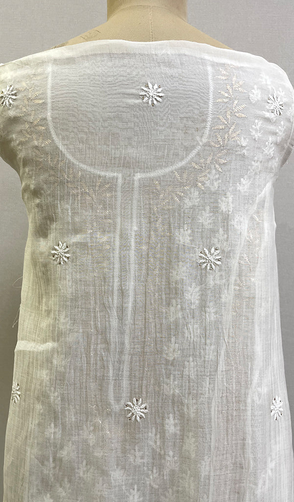 Women's Lakhnavi Handcrafted Mul Chanderi Chikankari Kurta Dupatta Set- HONC0179012