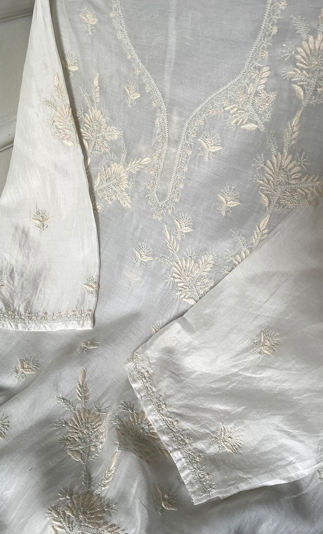 Women's Lakhnavi Handcrafted Chanderi Silk Semi - Stitched Kurta And Dupatta Set - HONC0314226