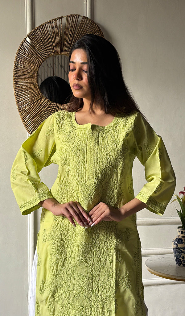 Shreea Women's Lakhnavi Handcrafted Cotton Chikankari Kurti - HONC0347165