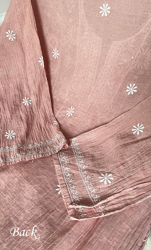 Women's Lakhnavi Handcrafted Tissue Chanderi Semi - Stitched Kurta And Dupatta Set- HONC0270644