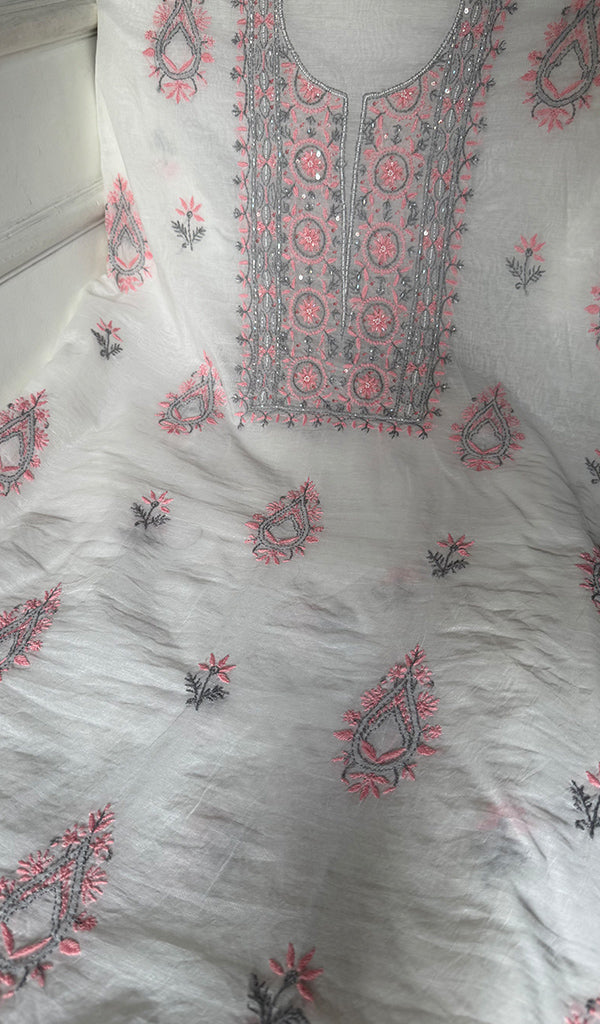 Women's Lakhnavi Handcrafted Chanderi Silk Unstitched Kurta And Dupatta Set - HONC0366819